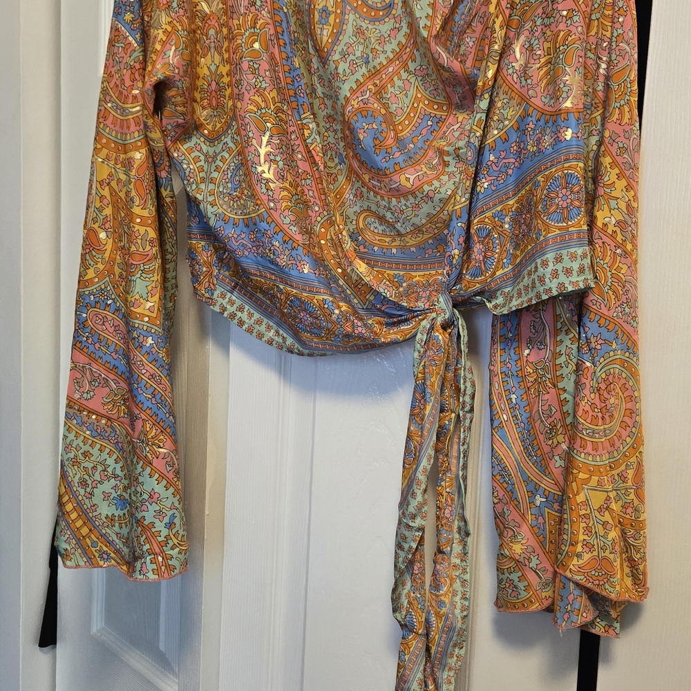 Women's Paisley Tie-Front Blouse - Multi